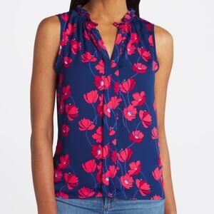 41 Hawthorn Sleeveless Ruffle Neck Orlee Top - Blue/Red NWT Petite Size Small